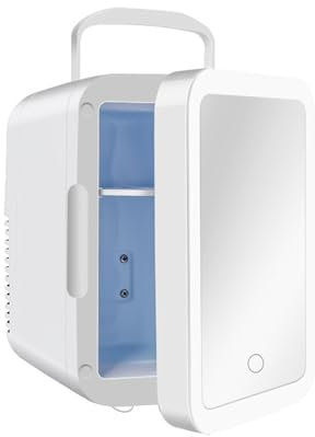 Mini Skincare Fridge 4 Liter/ 6 Cans Compact Portable Fridge Cooler Warmer with Mirror and Dimmable Light Car Fridge AC/DC Small Fridge for Car Travel Office Drinks Skincare Cosmetics