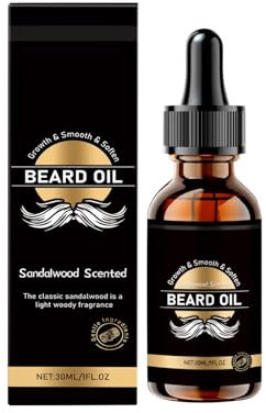 Bartpflegeöl für Männer (Sandelholz) Bartpflegeöl für Männer, feuchtigkeitsspendend, geschmeidig machend, pflegend und weich, Feuchtigkeitsöl aus Sandelholz, 30 ml GwL55 (Black, 10.3x2.8x2.8CM)