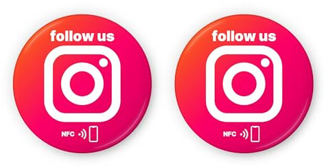 follow us Instagram NFC Stickers – 2-Pack – editable & reusable – 3cm – Smart contactless call-to-action for shops, events & creative professionals