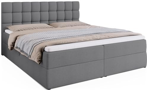 BROMARKT Boxspringbett mit Bettkasten Polsterbett mit Bonell-Matratze und Topper Bett für Schlafzimmer gepolstertes Kopfteil Dakota bonellfedern 180x200 Härtegrad H3 Grau Malmo