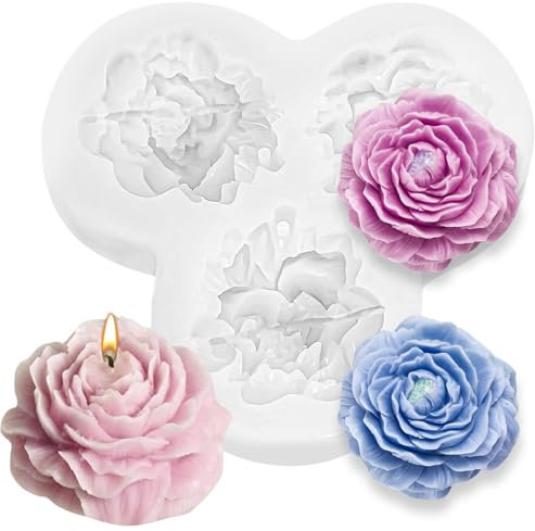 Moule à bougie en forme de fleur de pivoine, lot de 3 pièces, moules à bougies en silicone, fournitures pour la fabrication de cadeaux, adaptés à la fabrication d'objets artisanaux, de savon, de cire