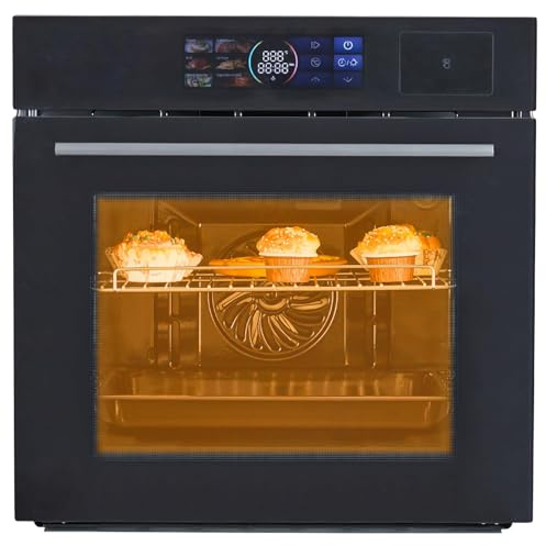 GarveeHome 24 in Built-In Electric Wall Oven with Steam, Grill & Air Fry, 3000W Convection Oven, 2.5 Cu.Ft Stainless Steel Interior, Color Touchscreen Control, 240V