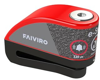 Viro E-Stop Motorradscheibenschloss mit Alarm, Stange 6 mm, Farbe Rot Schwarz, Motorradschloss Diebstahlsicherung für Roller und Motorrad