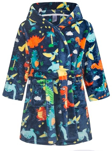 NautySaurs Boys Dressing Gown Girls Unisex Children's Bathrobe Soft Flannel Fleece Robe for Kids 1-12 Years