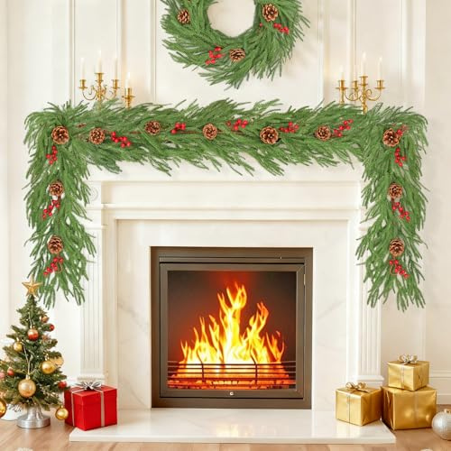 SOMYTING 1 ghirlanda di Natale da 1.8 m, con bacche rosse, ghirlande di piante artificiali con pigne, per albero di Natale, casa, vacanze, decorazioni natalizie