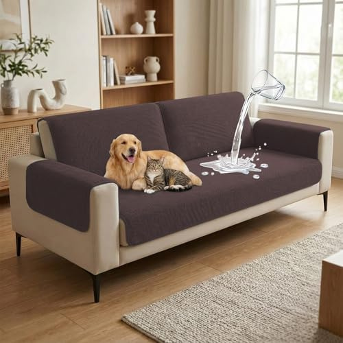 BellaHills Couch Überzug, Sofa Überzug 2/3/4 Sofa Überzug Wasserdicht, Sofadecken Für Sitzfläche, Sofaschoner rutschfest, Universelle Sofa Überwurf, 90x90cm, Braun