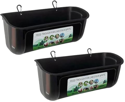 Sefdrert 2 PCS Chicken Goat Hanging Fence Feeder Water Trough ABS for Deer Duck Dog and Piglets, Goose Waterer Trough