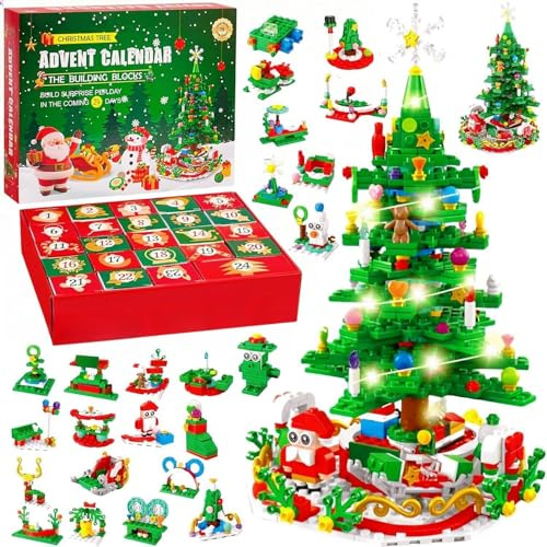 Calendario dell'Avvento 2025 con albero di Natale a LED, set per il conto alla rovescia di 24 giorni, con decorazioni luminose, progetto creativo per le vacanze per bambini e adulti