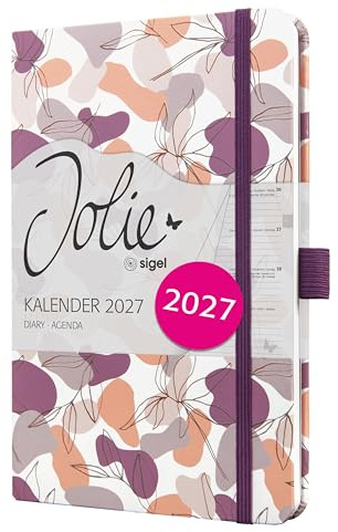 SIGEL Jolie Wochenkalender 2027 A5 violett Hardcover | 7J359, Mit Gummiband, Stiftschlaufe, Einstecktasche, 174 Seiten, vegan, Buchkalender, Taschenkalender