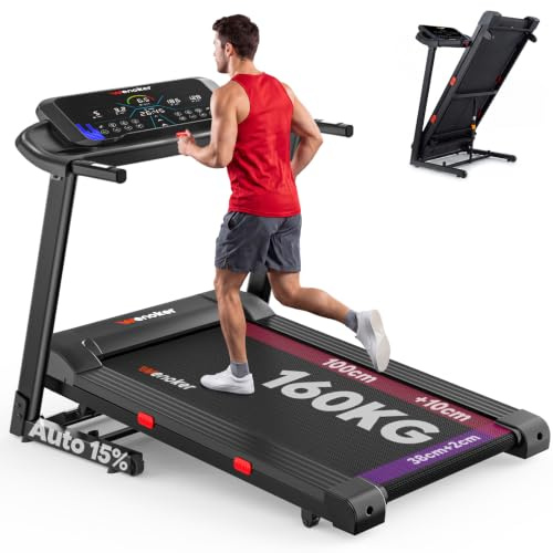 Heavy Duty Foldable Treadmills with Electric Auto 15% Incline,1-14KM/H Running Machine 3.0 HP 160kg Capacity for Home Gym with LED Display & Fitness App,12 Preset Programs, Dual-layer Cushioning