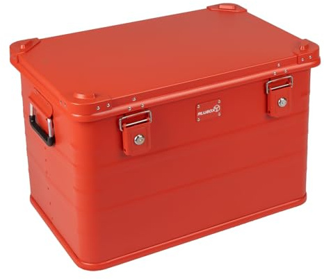 Alubox Alukiste Abschließbar E78-RED - Premium Aluminium Werkzeugtruhe 78 Liter - Rot Pulverbeschichtet - Deckel mit Aluminium Druckguss Stapelecken und Gummidichtung - Inklusive Schlösser