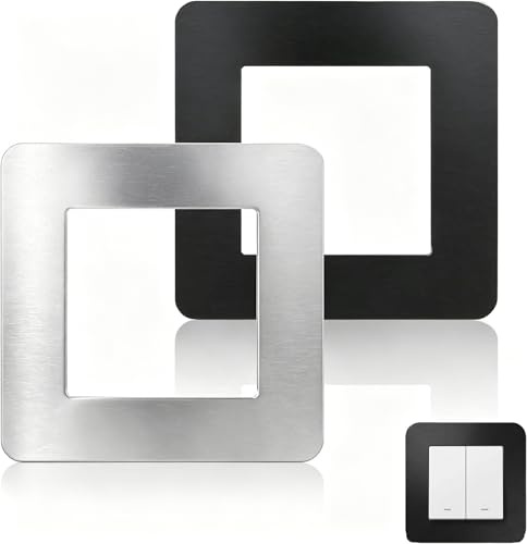 QIANSSE 2-Pack Acrylic Square Light Switch Covers 3.38 Inch Decor Plates | Black & Silver Protective Wall Switch Surround, Home Decorative Wall Accessories