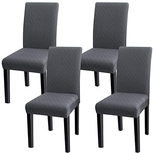 Fuloon Stuhlhussen 4er 6er Set, Stuhlüberzug Universal Stretch Abnehmbare Stuhlbezug, Bezüge für Esszimmerstühle Schwingstuhl Moderne Hochzeit Bouquet, Hotel, Restaurant Dekor,Grau