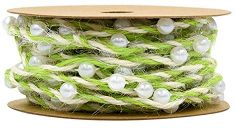 Egurs 5m Jute Schnur Jutegarn Bindegarn Bindeschnur Blumen Geschenkverpackung mit Perlen und Draht für für DIY Kunstgewerbe Gartenarbeit Hellgrün