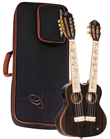 Ortega Guitars Double Neck Ukulele Elettro-Acustico – 8 Corde Tenor, Tenor – Custom Built Series – Gig Bag Inclusa – Ziricote, Natural (HYDRA-ZS)