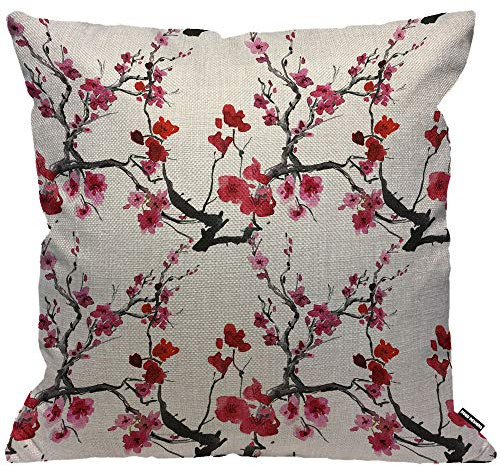 HGOD DESIGNS Cushion Cover Cherry Blossoms Tree Branch and Red Flower,Throw Pillow Case Home Decorative for Men/Women Living Room Bedroom Sofa Chair 18X18 Inch Pillowcase 45X45cm