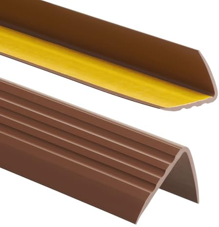 Nez de marche profil d’angle PVC autoadhésif 50x40mm antidérapant, d'escalier-protection, bande de bordure, 200cm, Brun