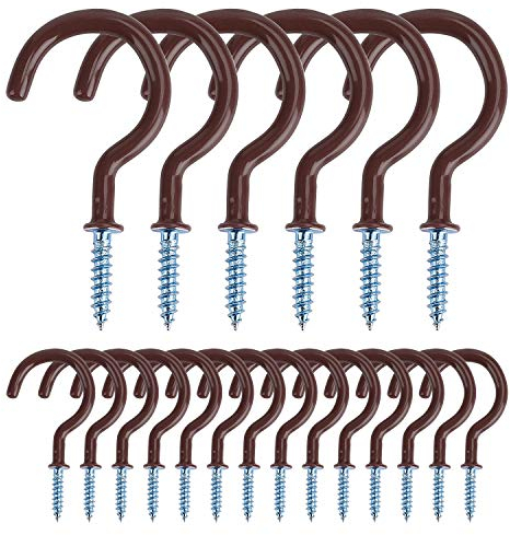 Screw Hooks Vinyl Coated Screw-in Cup Hooks 2.0 Inch Ceiling Hooks Metal Wall Hang Hooks Great for Coffee Tea Cup, Plant, Light, Mug Indoor & Outdoor Use 20 Pieces (Brown)