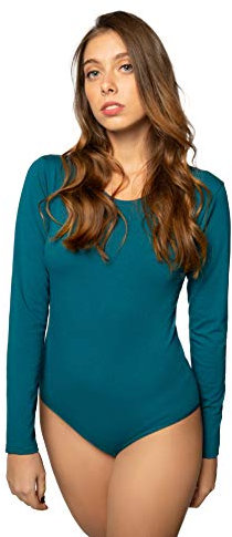 Evoni Damen Body langarm I blickdichter Bodysuit mit Rundhals für Frauen I Langarmbody in verschiedenen Farben I Body Shaper aus Baumwolle I Jumpsuit M Petrol