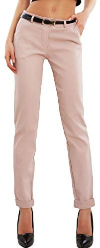 Toocool Pantalon Classique pour Femme, Pantalon Elégant Taille Basse avec Poches et Ceinture, Pantalons d'Eté pour Femme AS-28251 [L, Rose poudré]