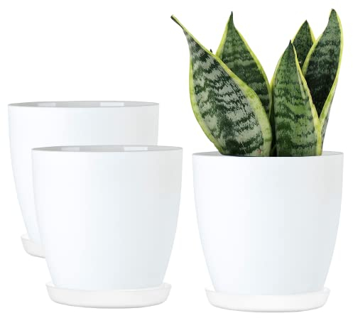 ORTEN Plant Pot Indoor Plastic Flower Pots for All House Plants, Herbs, Cactus, Orchid, Succulents Matt Colours, Set of 3 (Ø 14cm (5.51 in), Matt White)