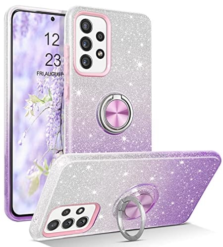 YINLAI für Samsung Galaxy A52 Hülle Glitzer Handyhülle Samsung A52S mit 360 Grad Ring Halter Handy Hüllen Bling Diamond Rhinestone Stilvolle Crystal Cover Case für Samsung A52/A52S, Farbverlauf Lila