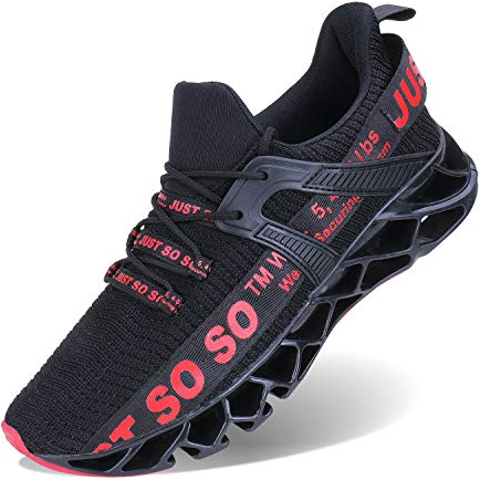 JSLEAP Herren Laufschuhe Turnschuhe Sportschuhe Sneaker Running Tennis Schuhe Atmungsaktiv Leichtgewichts Freizeitschuhe Straßenlaufschuhe 2 Schwarz Rot,44 EU/270 CN