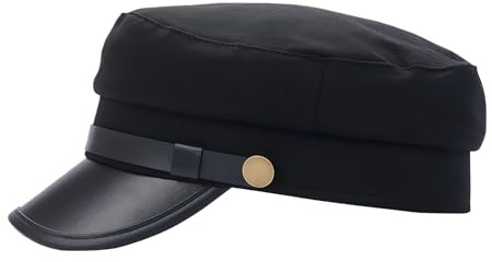 QUUPY 1 x schwarze Retro-Militärmütze, Baumwollleder, Kapitän, Matrosenmütze, für Wochenenden, Alltag, B, Medium