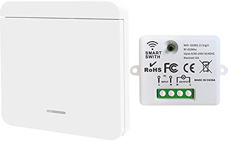 DieseRC Mini interruttore WiFi wireless, ricevitore telecomando relè 10A RF con 1 interruttore a parete wireless, controllo intelligente tramite telefono tramite l'APP Tuya, Alexa/Google Home