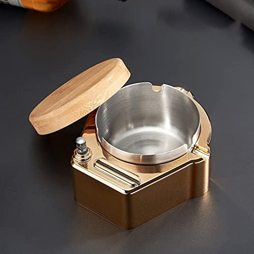 Retro Edelstahl-Aschenbecher mit Deckel, zehntausend Spiel Feuerzeug, Multifunktions-winddichter Aschenbecher-Aschenbecher for Männer Raucher, einfache stilvolle Indoor-Innenraum-Home Office-Verwendun