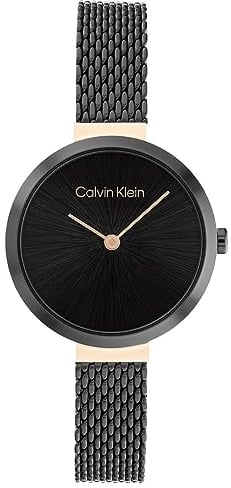Calvin Klein Analog Quarzuhr für Damen Kollektion Minimalistic T BAR 28MM MESH mit Schwarzes Edelstahl-Mesh-Gliederarmband - 25200084