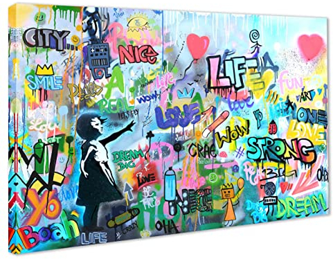 Kunstmotiv Banksy Mädchen mit Herzballon 140x200 cm in Graffiti-Optik