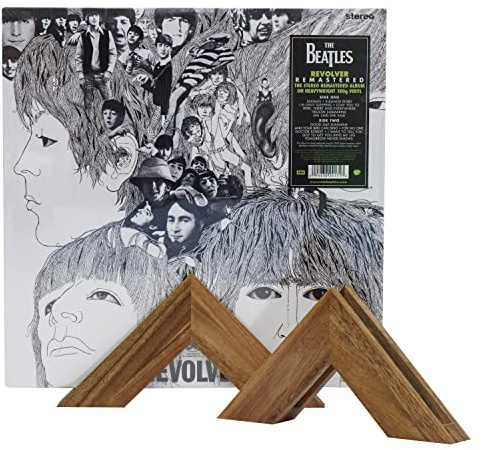 Tapeera Wooden Triangle Vinyl Record Stand Wall Mount - No Drill LP Holder Accessories - Display Floating Shelf - Album Frame for Records (2 Stands)