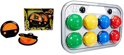 Simba 107202420 - Squap Fangballspiel (2er Set), Ballspiel für draußen (Strand, Garten, Outdoor), Fangspiel mit Ball ab 6 Jahren & 107401391 - Boccia Spiel Tragekorb, 8 Kugeln 7x8cm, 2 Zielkugeln