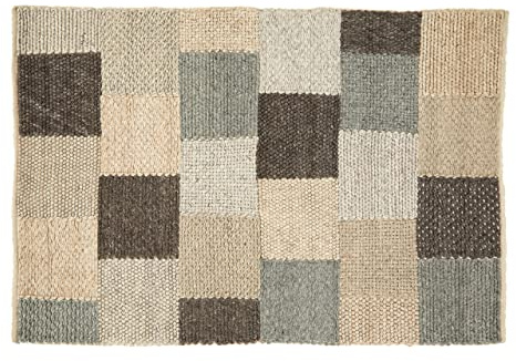 Premier Housewares Small Box Design Rug, Cotton, Wool Bedroom Rug, Handcrafted, Aesthetic Hemmed Finish, Childrens Rug, Muted Color Palette, Tribal Inspired Design, W180 x D120 x H1cm, Weight 6.1.