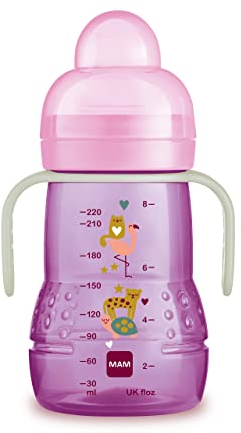 MAM Trainer+ Night Drinking Bottle (220 ml), Drinking Cup with Luminous Handle for Transition to Cup, Drinking Cup with Drip-Free Teat and Drinking Spout, 4+ Months, Turtle