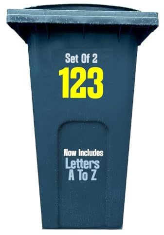 Personalised Wheelie Bin Numbers 1-999 (and/or. Letters A-Z) *2 SETS* (Up to 6 Stickers) Waterproof Vinyl Stickers - (High Visibility Yellow)