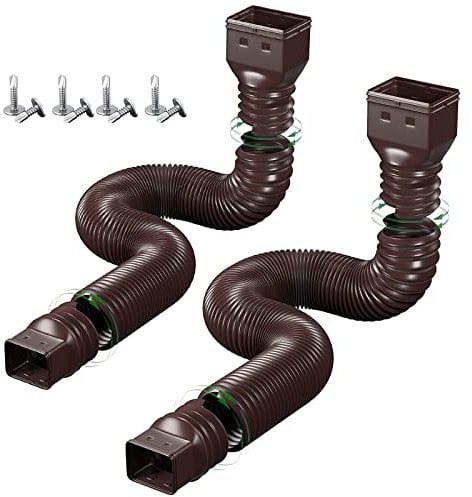 2 Stück Flexible Regenrinne Fallrohr Ablauf, Dachrinnen Set, Verlängerung von 21 bis 60 Zoll, Regenwasser Rohrverbinder, Erweiterbar für die meisten Fallrohre in Wohngebäuden (Braun)