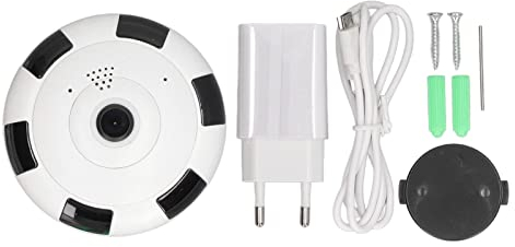 Überwachungskamera Panorama-Nachtsicht 360-Grad-3D-Echtzeit-Wireless-Modus IP-Kamera-Überwachungskamera für den Heim-EU-Stecker 100‑240 V (Weiß)