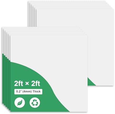 Glatte weiße Deckenfliese 0,6 m x 0,6 m, PVC Deckenplatte 61 x 61 cm - wasserdicht, waschbar und feuerfest - hochwertiges PVC zur Vermeidung von Bruch - Paket mit 10 Fliesen