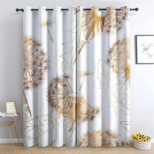 THYUNQ Vorhänge Pusteblume Motiv, Vorhang Blickdicht Verdunklungsvorhänge mit Ösen - Gardinen Wohnzimmer Schlafzimmer Fenster, 2er Set Curtains, H 200 x B 140 cm