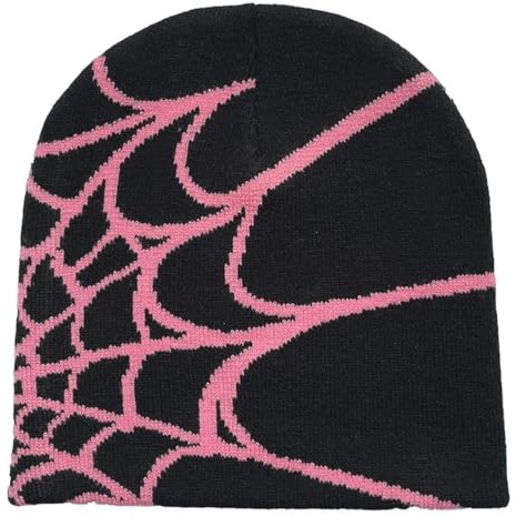 CORIRESHA Y2K Strickmütze für Damen und Herren, Spinnennetz, warm, weich, Gothic-Wintermütze