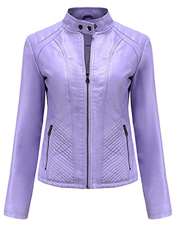 Rumity Damen Jacke Motorrad Lederimitat Stehkragen Mantel Kunstleder Jacke Bikerjacke mit Nieten Reißverschluss für Outdoor Herbst Frühling Damen Wintermantel Wintermantel Damen Wolle
