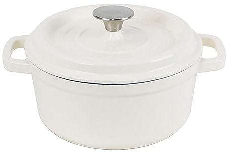 Troupmiye Casseruola Bassa in Ghisa, Casseruola in Ghisa 22 Cm, Casseruola Tonda A Induzione con Rivestimento in Smalto Duro