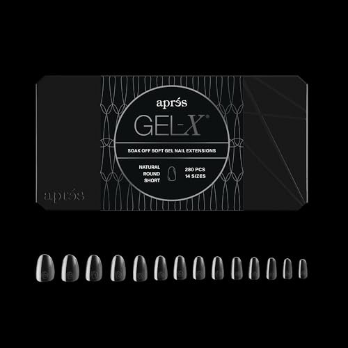 Aprés Gel-X® Round Nail Tips Box (Natural Round Short, 280 Count) | 280 Gel-X Tips, Soft Tips, 14 Sizes 00-9, Half-sizes Included
