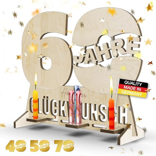 GOOD TIMES - Deko Holzzahl - Extra grosse Geburtstagsdeko - Geldgeschenk Gutschein zum 60 Geburtstag Hochzeitstag Jubiläum - Made in Germany - Glückwunschkarte Gästebuch Tischdeko Geschenk