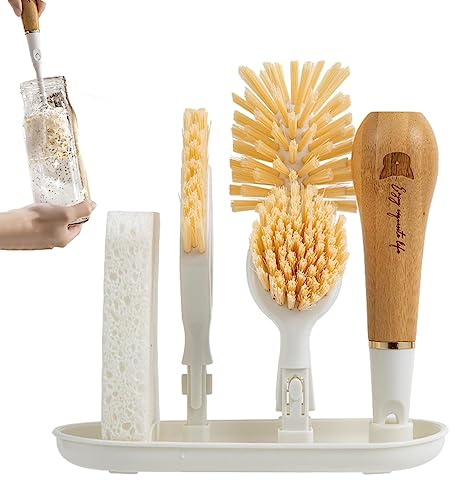LATAFA Cepillos para Lavar Platos, Fregaplatos con 3 Cabezales, Cocina para Limpiar Ollas, Sartenes, Esquinas, Botellas, Platos, Cepillo para Lavar con Cabezales Repuesto, Limpieza