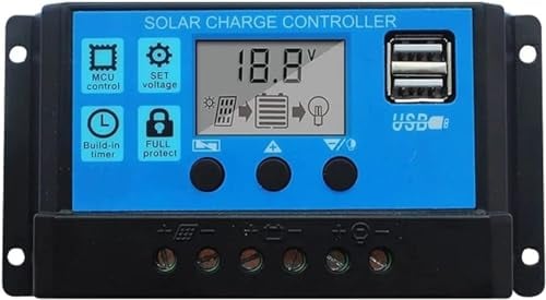 ViLoSa 20A PWM Solar Charge Controller 12V/24V Dual USB Solar Voltage Regulator LCD Display with Power-Off Memory Function