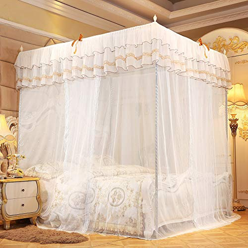 Zanzariera, Tenda da Letto di Lusso, Baldacchino, Nappa con Volant, Rete a Baldacchino a 4 Montanti Angolari, Baldacchino Per Letto, Tenda Elegante, Baldacchino Per Letto (120 * 200 * 200)