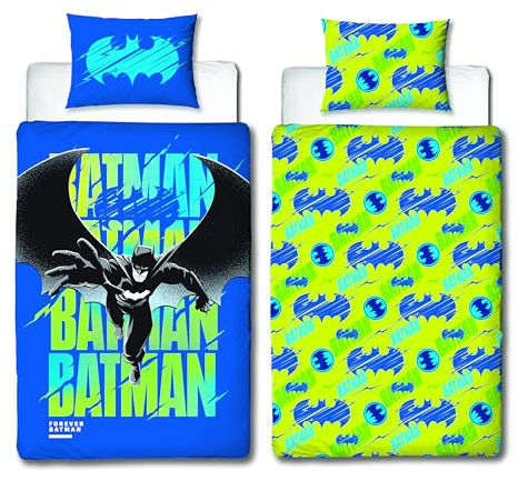 Character World Batman DC Bettbezug-Set für Jungen, offizielles Lizenzprodukt, City Brights-Design, wendbar, 2-seitig, inkl. passendem Kissenbezug, perfekt für Kinderzimmer